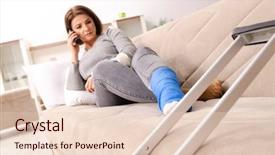  Presentation with bone fracture - PPT layouts enhanced with bone foot fracture - woman after car accident suffering background and a lemonade colored foreground