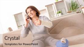  Presentation with accident - Audience pleasing slide set consisting of woman after car accident suffering at home backdrop and a coral colored foreground