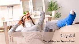  Presentation with fracture bone - Presentation design consisting of bone foot fracture - woman after car accident suffering background and a lemonade colored foreground