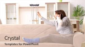  Presentation with bone fracture - Slide set enhanced with bone foot fracture - woman after car accident suffering background and a lemonade colored foreground