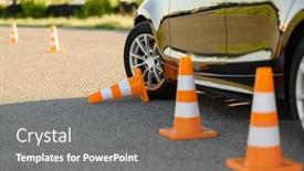 Presentation with driving - Beautiful presentation theme featuring car-and-downed-cone-driving backdrop and a gray colored foreground