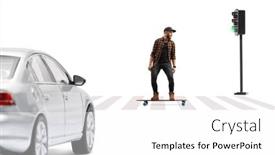  Presentation with pedestrian crossing - Presentation theme consisting of car-at-pedestrian-crosswalk background and a white colored foreground