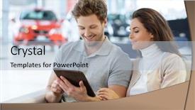  Presentation with dealership - Beautiful PPT theme featuring car at the dealership showroom backdrop and a light blue colored foreground