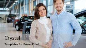  Presentation with dealership - Presentation theme consisting of car at the dealership showroom background and a  colored foreground