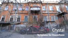  Presentation with old car - Presentation theme having car at the old house background and a gray colored foreground