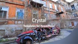  Presentation with old car - Audience pleasing PPT layouts consisting of car at the old house backdrop and a gray colored foreground