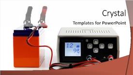  Presentation with electric car charging battery cells - Colorful slide set enhanced with car auto battery charger isolated backdrop and a white colored foreground