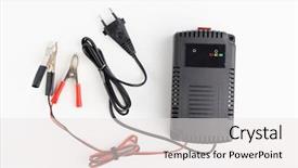  Presentation with electric car charging battery cells - Cool new slide deck with car auto battery charger white backdrop and a white colored foreground