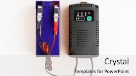  Presentation with electric car charging battery cells - Presentation design featuring car auto battery charger white background and a light gray colored foreground