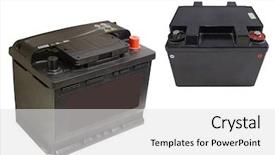  Presentation with accumulator - Amazing theme having car battery - accumulator under the white background backdrop and a  colored foreground