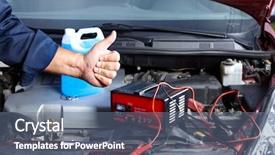  Presentation with mechanic repair - PPT theme having car battery - auto mechanic working in garage background and a ocean colored foreground