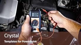  Presentation with auto repair - Colorful slide set enhanced with car battery - auto mechanic working in garage backdrop and a tawny brown colored foreground