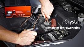  Presentation with garage car - Presentation design with car battery - auto mechanic working in garage background and a dark gray colored foreground