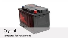  Presentation with accumulator - Colorful presentation design enhanced with car battery - image of an accumulator isolated backdrop and a light gray colored foreground