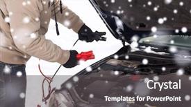  Presentation with vehicle - Slide deck with car battery - transportation winter people and vehicle background and a dark gray colored foreground