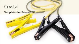  Presentation with battery - PPT layouts having car battery jumpers isolated background and a blonde colored foreground