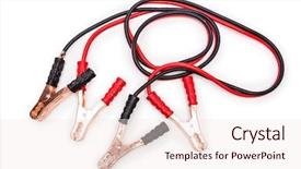  Presentation with battery - Presentation theme having car battery jumpers isolated background and a sky blue colored foreground