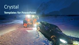  Presentation with car accident - Audience pleasing PPT theme consisting of car-being-towed-after-accident backdrop and a ocean colored foreground