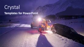  Presentation with car accident - Colorful presentation design enhanced with car-being-towed-after-accident backdrop and a ocean colored foreground