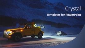  Presentation with car accident - Amazing slide deck having car-being-towed-after-accident backdrop and a navy blue colored foreground