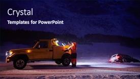  Presentation with car accident - PPT theme consisting of car-being-towed-after-accident background and a navy blue colored foreground
