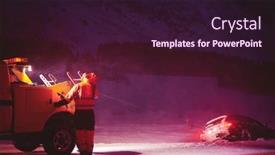  Presentation with car accident - PPT theme with car-being-towed-after-accident background and a wine colored foreground