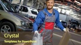  Presentation with spare parts - Colorful slide set enhanced with car body repair - mechanic opening box with new backdrop and a  colored foreground