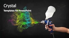  Presentation with colorful finger painted hands - Cool new PPT theme with car body repair - painter working with airbrush backdrop and a  colored foreground