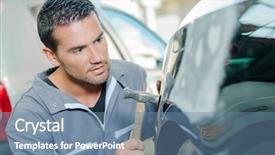  Presentation with auto body shop - Audience pleasing slide set consisting of car body-shop worker backdrop and a seafoam green colored foreground
