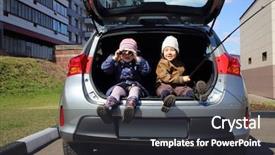  Presentation with children - PPT theme having car boy with fishing rod background and a dark gray colored foreground