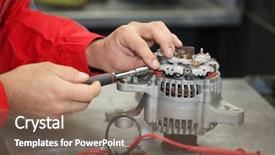  Presentation with mechanic - Audience pleasing PPT layouts consisting of car brake - hands of mechanic restores backdrop and a violet colored foreground