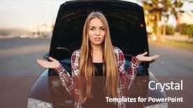  Presentation with self driving car - Slide deck enhanced with car breakdown sad female driver background and a tawny brown colored foreground