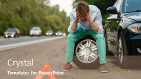  Presentation with tyre - Slide set enhanced with man sitting on spare tyre background and a coral colored foreground