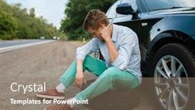  Presentation with tyre - Amazing slide set having car breakdown young man sitting on spare tyre backdrop and a gray colored foreground