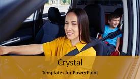  Presentation with car seat - Theme featuring car buckled the seat background and a gold colored foreground
