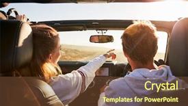  Presentation with driving safely - PPT layouts with car car communication - young adult couple driving woman background and a tawny brown colored foreground