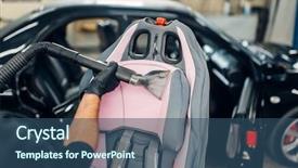  Presentation with dirt car - Audience pleasing theme consisting of car clean steam - carwash removing of dust backdrop and a ocean colored foreground