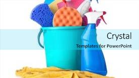  Presentation with car cleaning - Cool new presentation with la sterilisation - car cleaning supplies on white backdrop and a cyan colored foreground