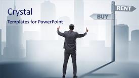  Presentation with crossroads - Audience pleasing PPT theme consisting of car comparison - businessman at crossroads betweem buying backdrop and a  colored foreground