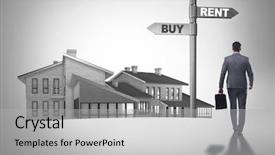  Presentation with crossroads - Presentation theme having car comparison - businessman at crossroads betweem buying background and a  colored foreground