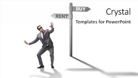  Presentation with crossroads - Slides with car comparison - businessman at crossroads betweem buying background and a  colored foreground