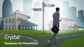  Presentation with crossroads - Slides featuring car comparison - businessman at crossroads betweem buying background and a  colored foreground