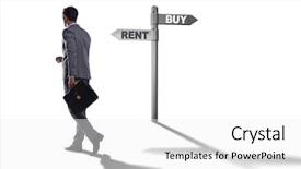  Presentation with crossroads - Theme with car comparison - businessman at crossroads betweem buying background and a  colored foreground