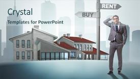  Presentation with crossroads - PPT layouts with car comparison - businessman at crossroads betweem buying background and a  colored foreground