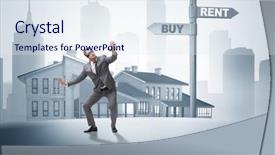  Presentation with crossroads - Slide set with car comparison - businessman at crossroads betweem buying background and a  colored foreground