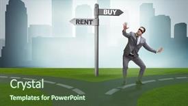  Presentation with crossroads - Slides enhanced with car comparison - businessman at crossroads betweem buying background and a  colored foreground