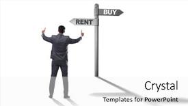  Presentation with crossroads - PPT layouts featuring car comparison - businessman at crossroads betweem buying background and a  colored foreground