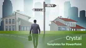  Presentation with crossroads - PPT theme enhanced with car comparison - businessman at crossroads betweem buying background and a  colored foreground