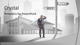  Presentation with crossroads - Colorful slide set enhanced with car comparison - businessman at crossroads betweem buying backdrop and a  colored foreground