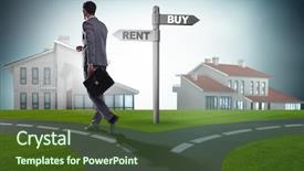  Presentation with crossroads - PPT layouts with car comparison - businessman at crossroads betweem buying background and a  colored foreground